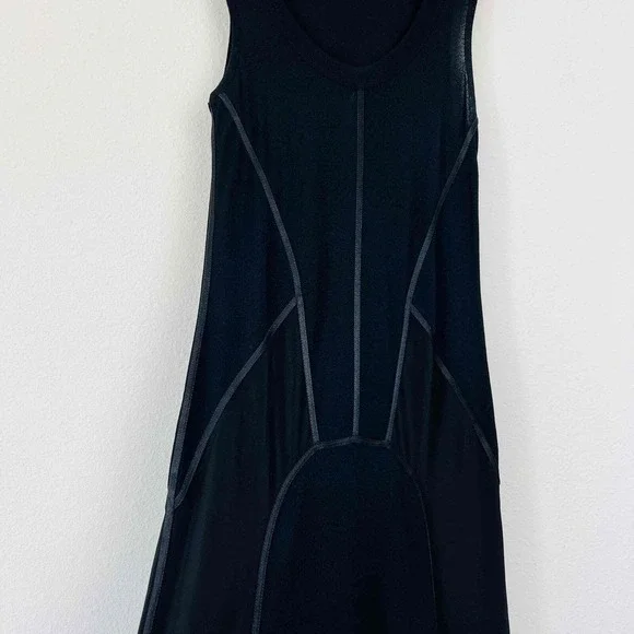 Max Mara Size Medium Maxi Dress Black Knit Sleeveless Scoop Neck Piping Detail - Picture 8 of 10